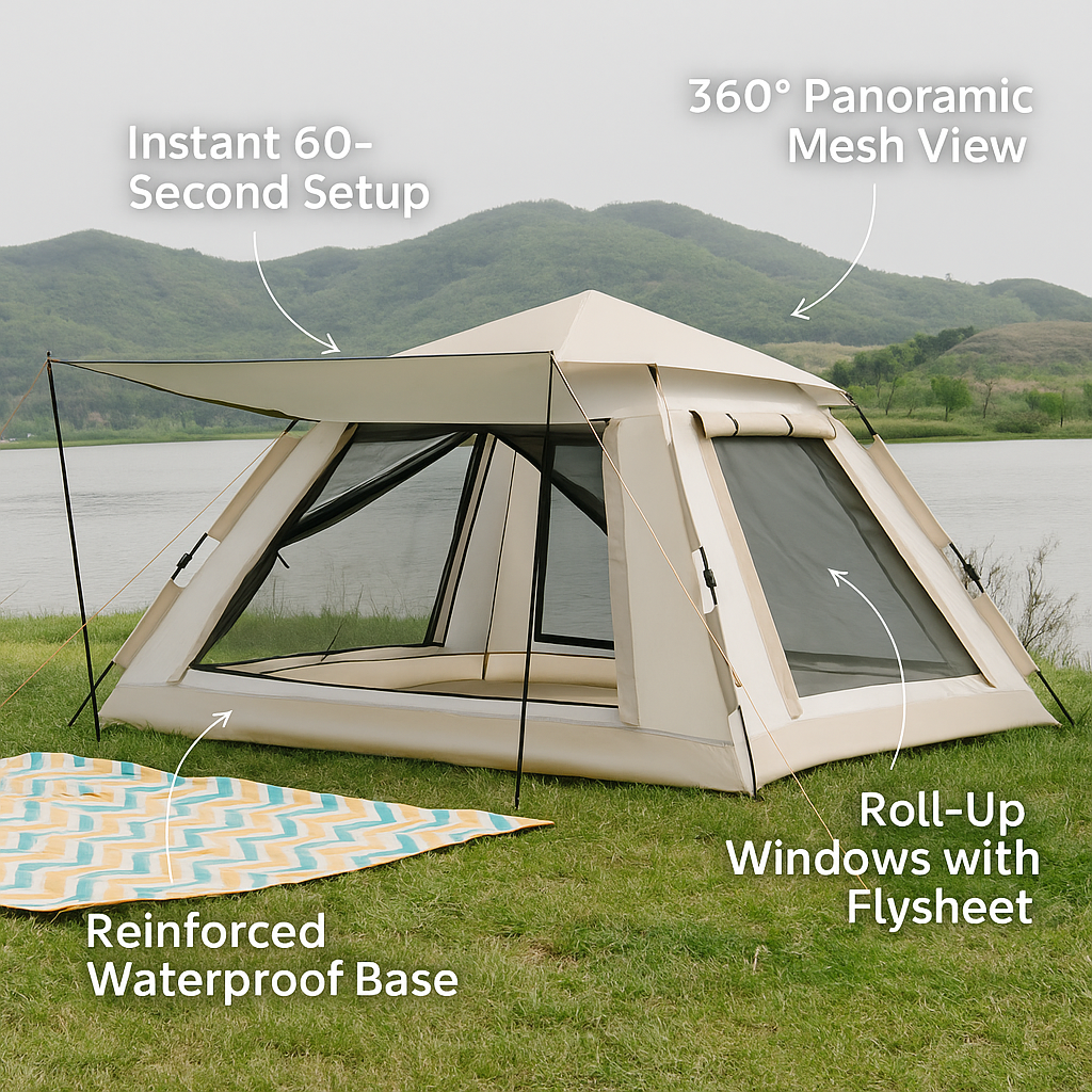 Automatic Waterproof Camping Tent (3–4 Person) | Instant Setup, All-Season Outdoor Shelter