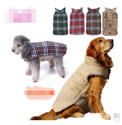 Waterproof Reversible Plaid Dog Jacket – Warm, Windproof & Stylish Outdoor Coat for Pets