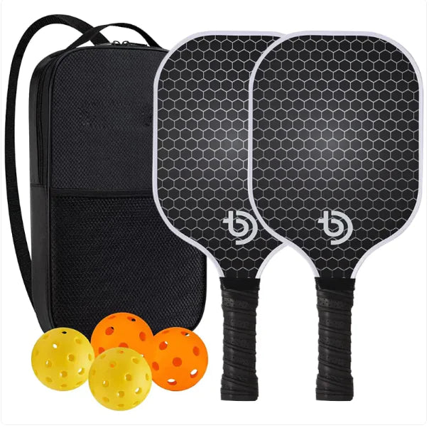 Premium Pickleball Paddle Set – 2 Carbon Fiber Paddles, 4 Balls & Carrying Case | Lightweight & Durable