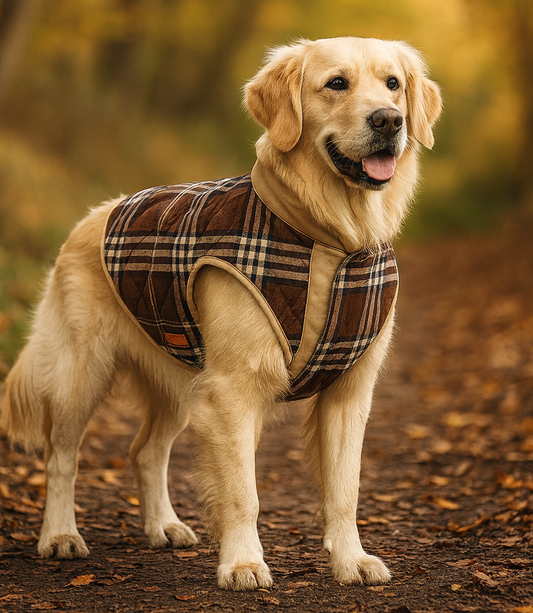 Waterproof Reversible Plaid Dog Jacket – Warm, Windproof & Stylish Outdoor Coat for Pets
