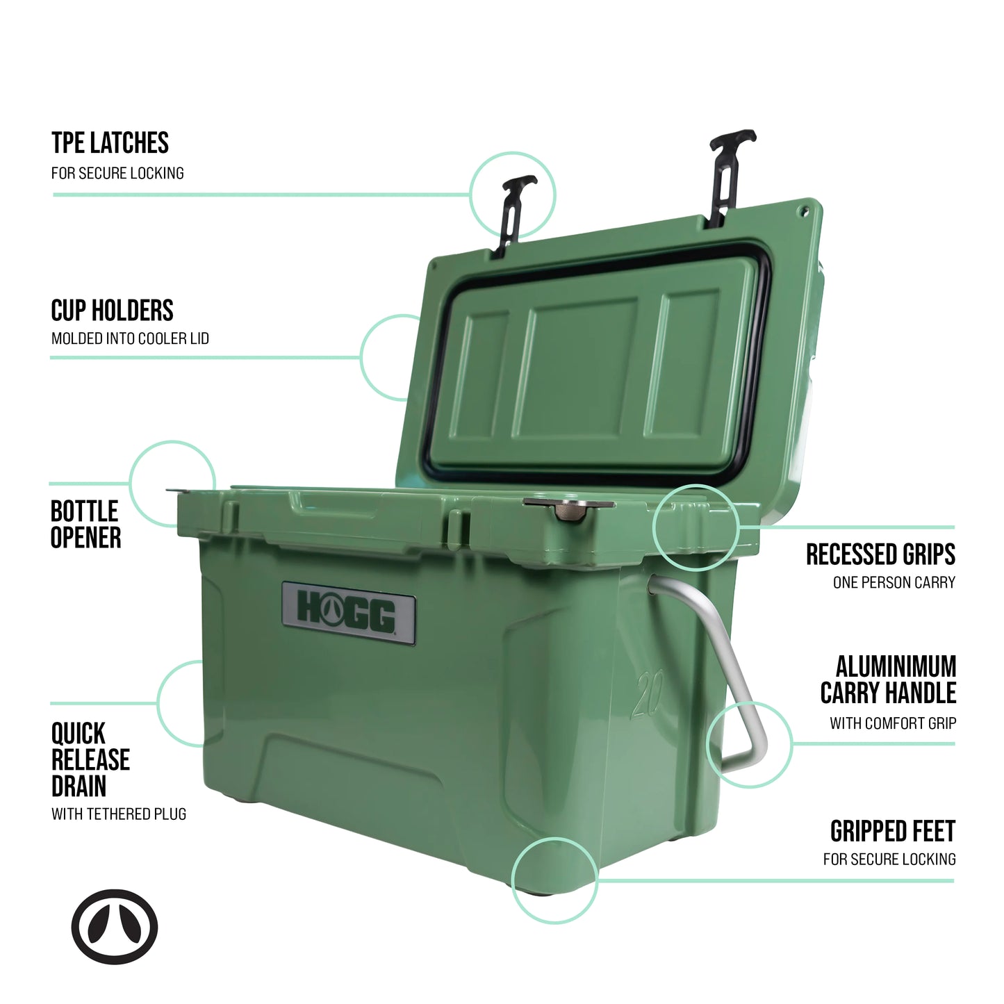 HOGG 20QT Insulated Cooler – Rugged, Leak-Proof Ice Chest for Camping, Fishing & Tailgates