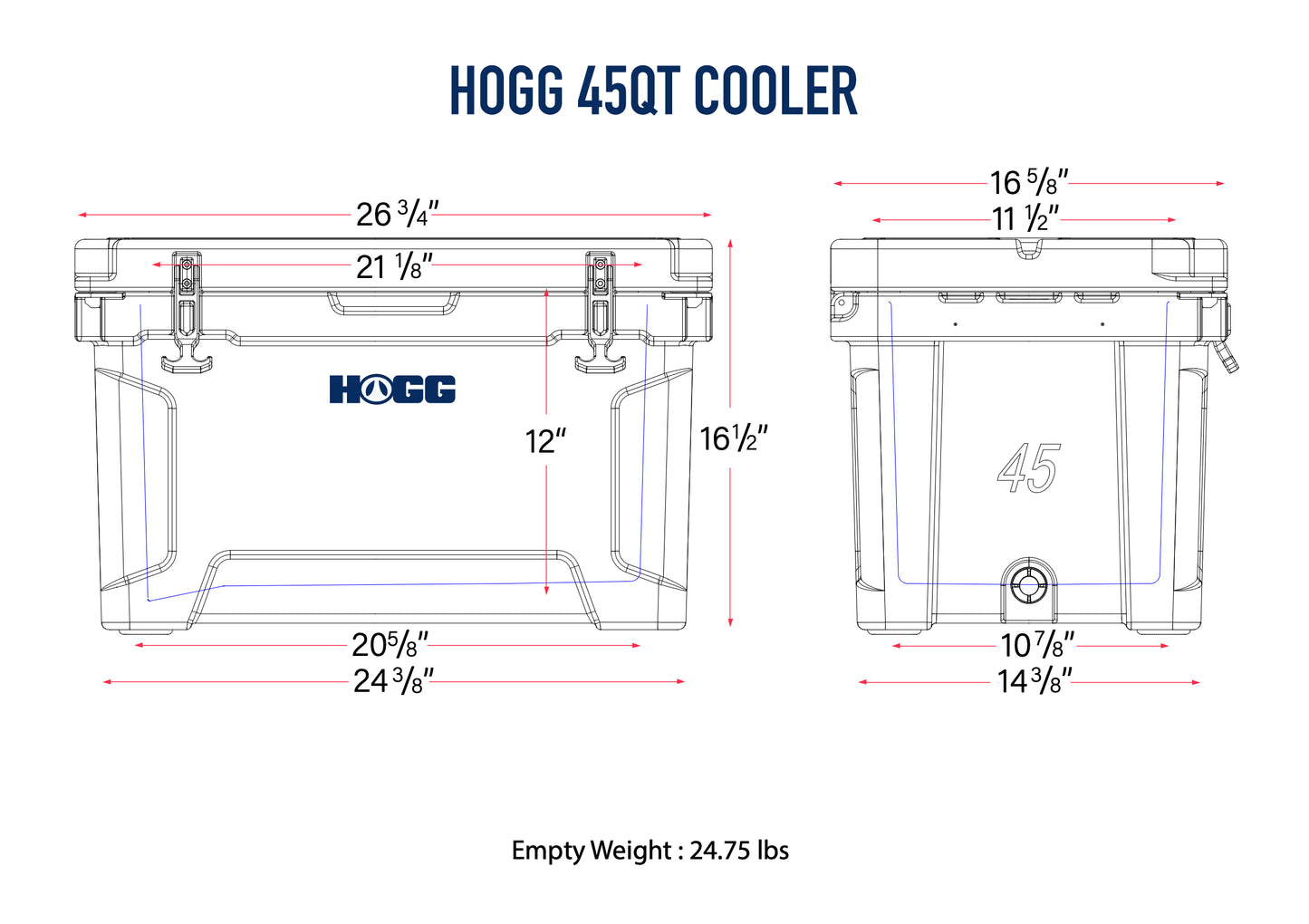 Hogg 45QT Rugged Wheeled Cooler – Premium Rotomolded Ice Chest for Adventure & Outdoors