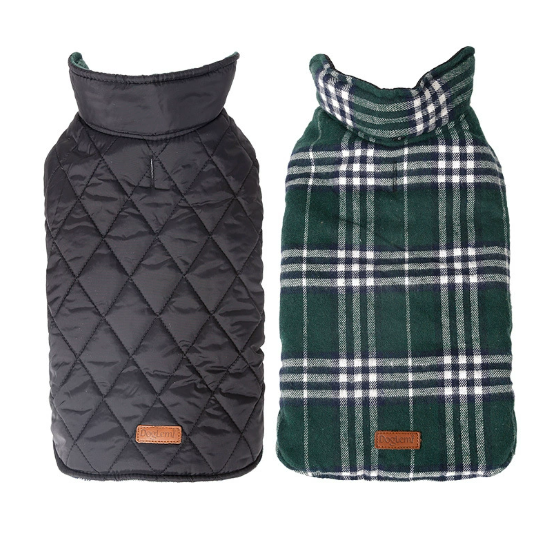 Waterproof Reversible Plaid Dog Jacket – Warm, Windproof & Stylish Outdoor Coat for Pets