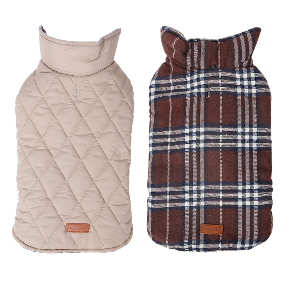 Waterproof Reversible Plaid Dog Jacket – Warm, Windproof & Stylish Outdoor Coat for Pets