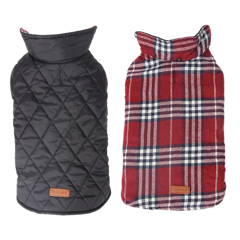 Waterproof Reversible Plaid Dog Jacket – Warm, Windproof & Stylish Outdoor Coat for Pets