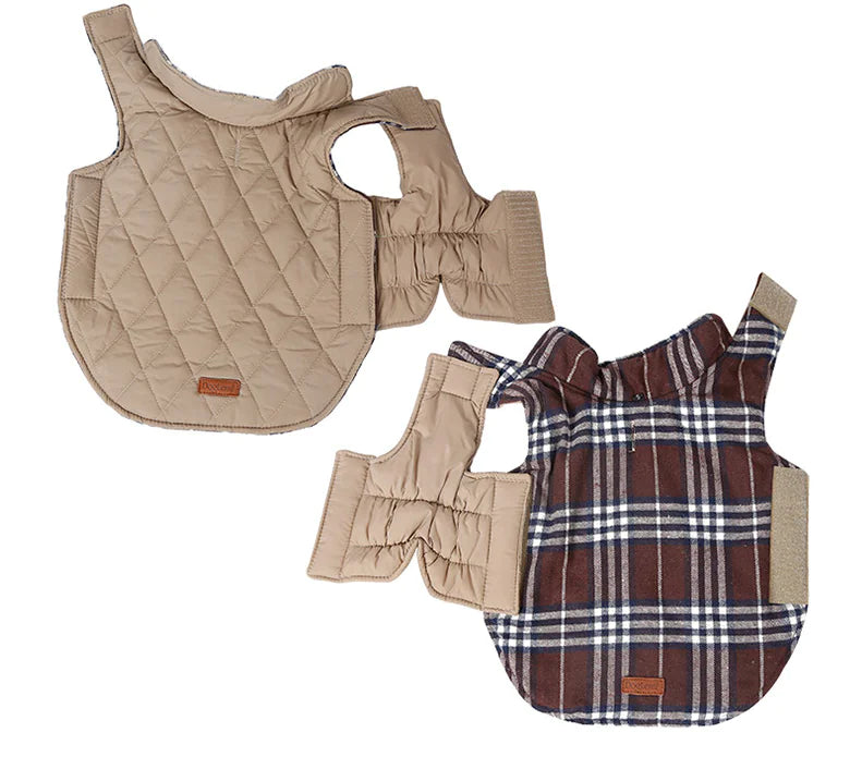 Waterproof Reversible Plaid Dog Jacket – Warm, Windproof & Stylish Outdoor Coat for Pets