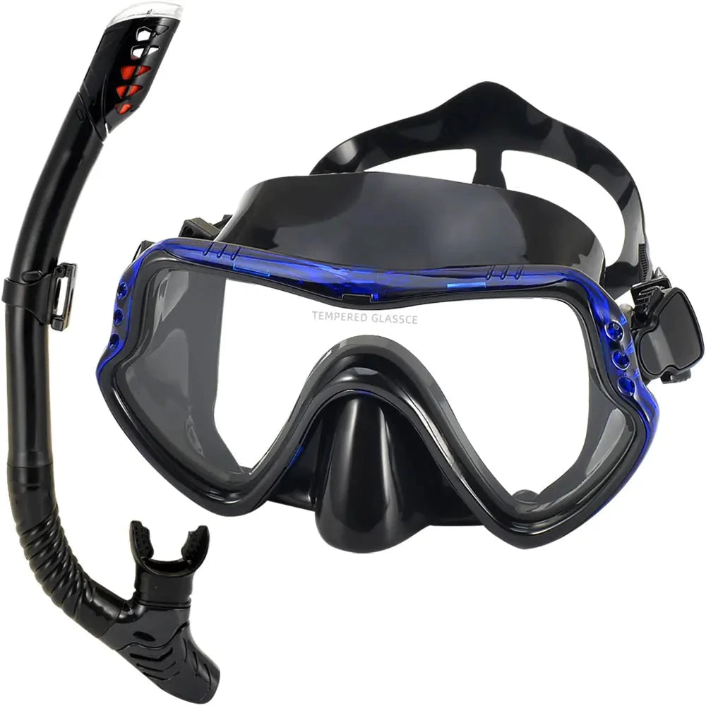 Tempered Glass Dive Mask & Dry Snorkel Set – Anti-Fog, Wide View, Leak-Proof Seal