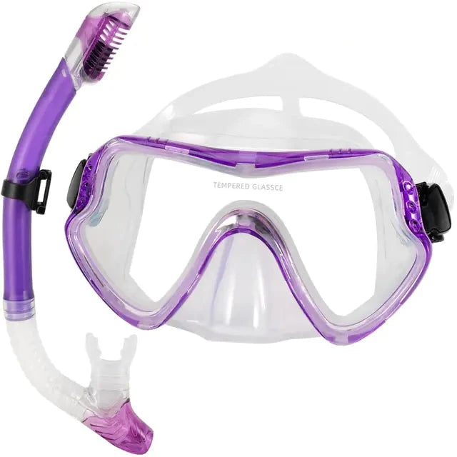 Tempered Glass Dive Mask & Dry Snorkel Set – Anti-Fog, Wide View, Leak-Proof Seal