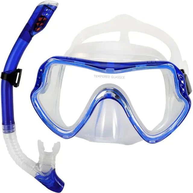 Tempered Glass Dive Mask & Dry Snorkel Set – Anti-Fog, Wide View, Leak-Proof Seal