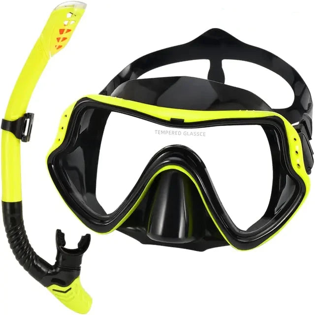 Tempered Glass Dive Mask & Dry Snorkel Set – Anti-Fog, Wide View, Leak-Proof Seal