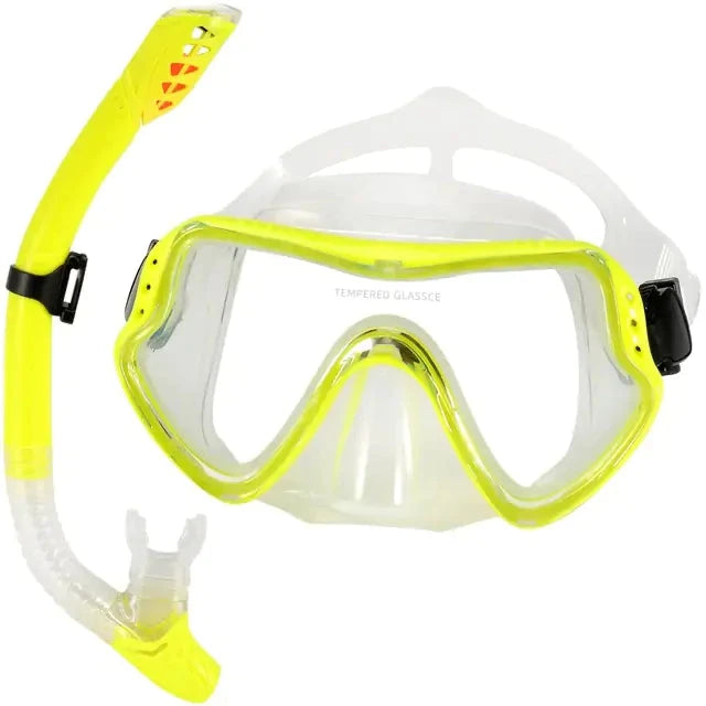 Tempered Glass Dive Mask & Dry Snorkel Set – Anti-Fog, Wide View, Leak-Proof Seal