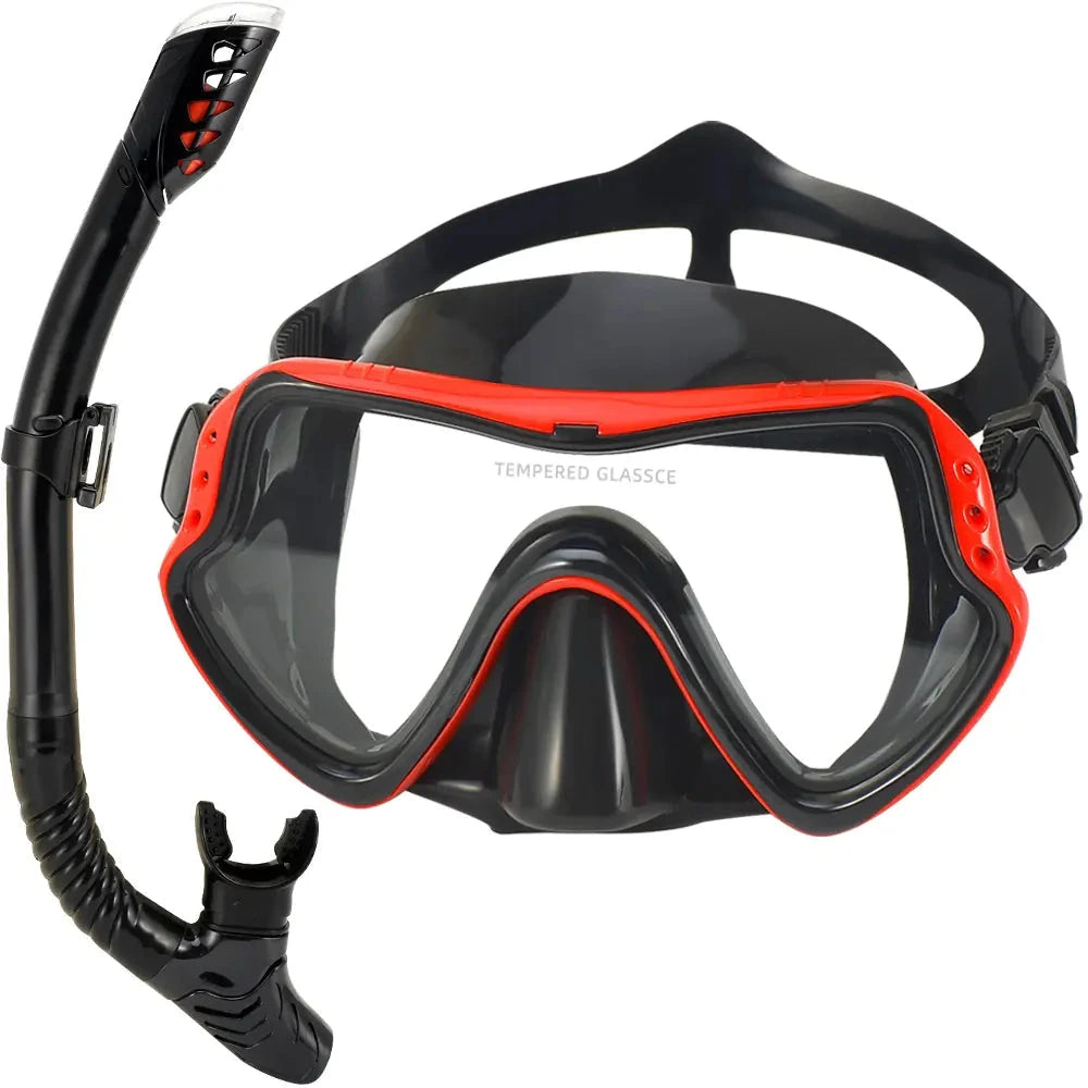Tempered Glass Dive Mask & Dry Snorkel Set – Anti-Fog, Wide View, Leak-Proof Seal