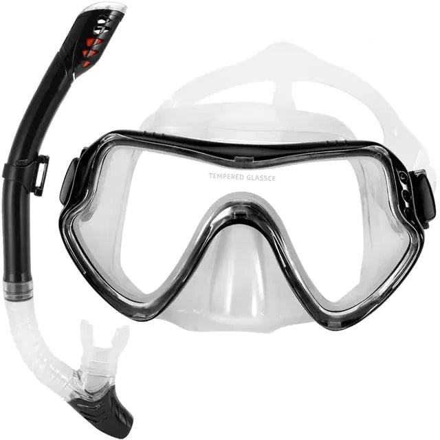 Tempered Glass Dive Mask & Dry Snorkel Set – Anti-Fog, Wide View, Leak-Proof Seal
