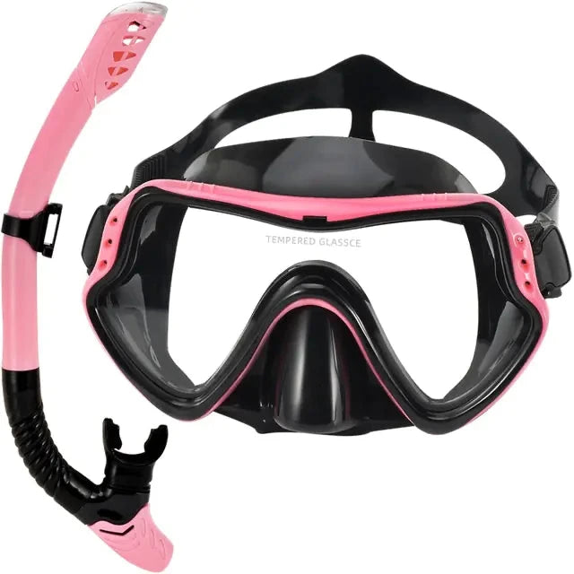 Tempered Glass Dive Mask & Dry Snorkel Set – Anti-Fog, Wide View, Leak-Proof Seal